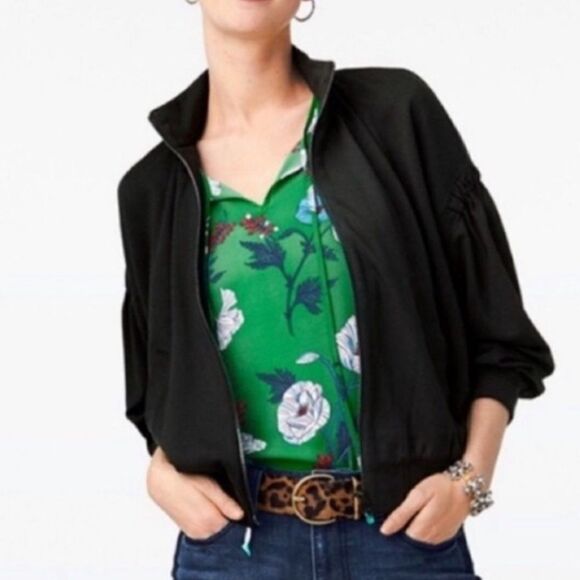 Cabi zip lightweight bomber jacket sweatshirt size small puff sleeves - Picture 1 of 9